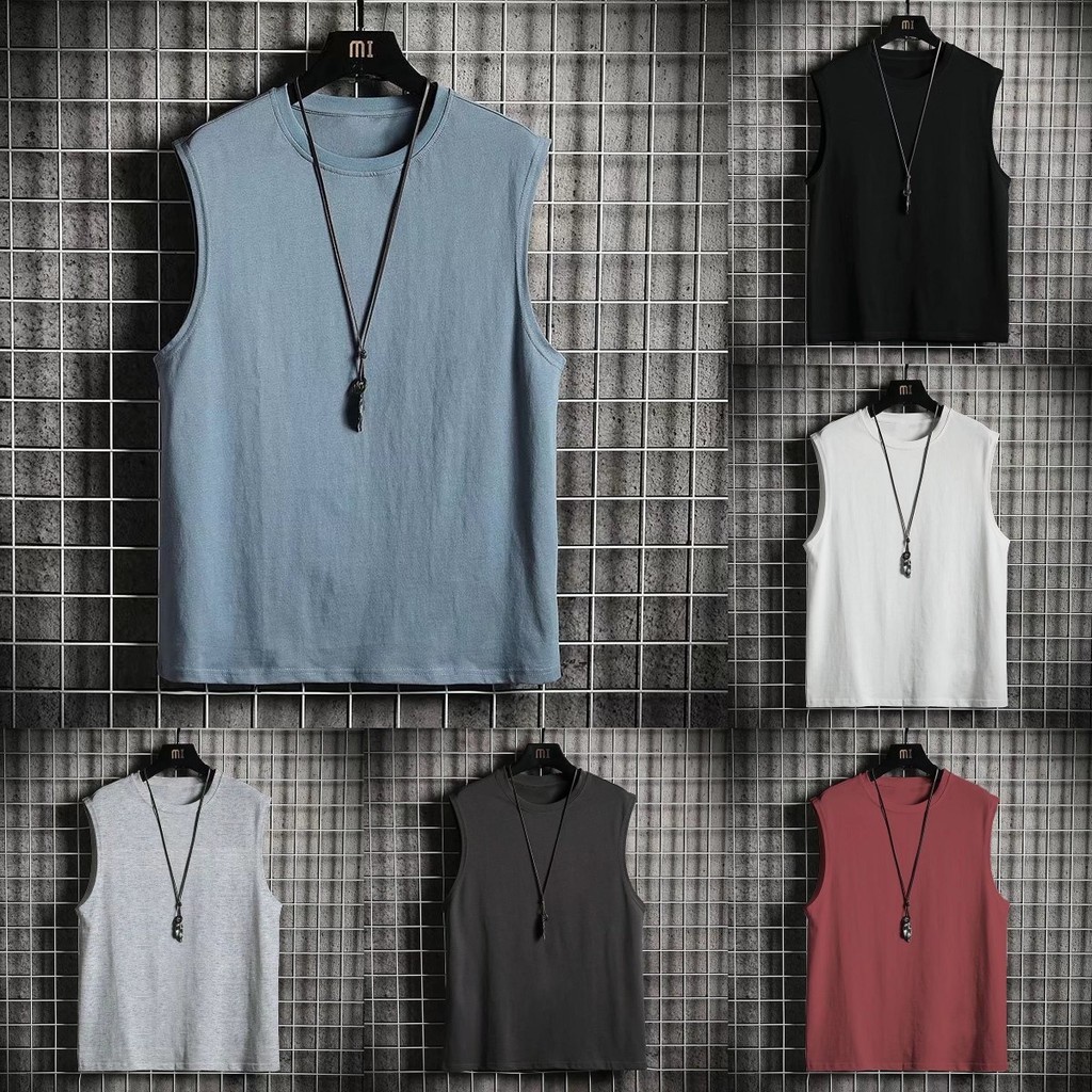 M5XL Tank Top Men Plain Loose Plus Size Casual Sleeveless Shirt Summer Sports Fitness Singlet