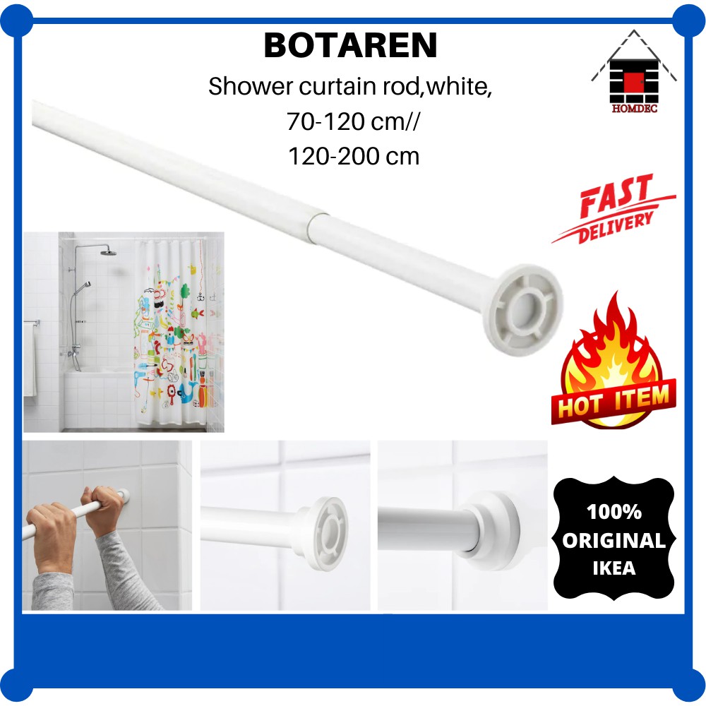 IKEA BOTAREN Shower curtain rod, white, 70200 cm I Rod tirai bilik
