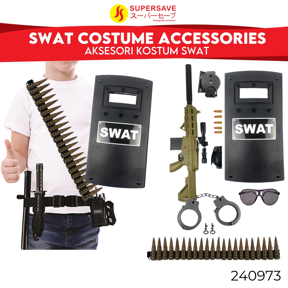 SUPERSAVE 9in1 SWAT Costume Accessories Set Cosplay Kids with Sound