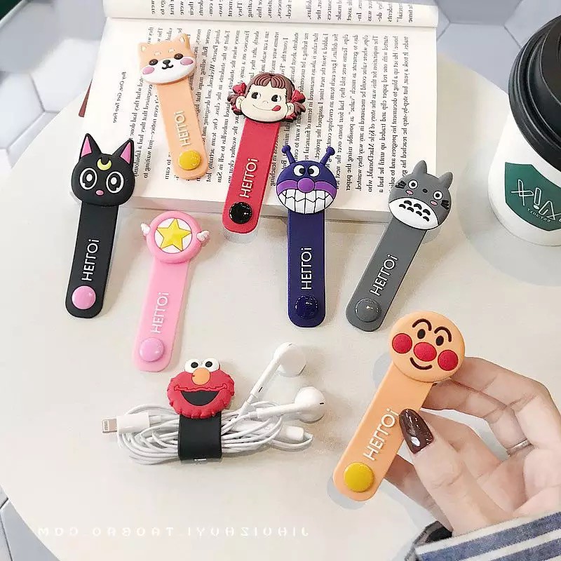 Data cable headphone protector, cable manager/cute cartoon cable winder