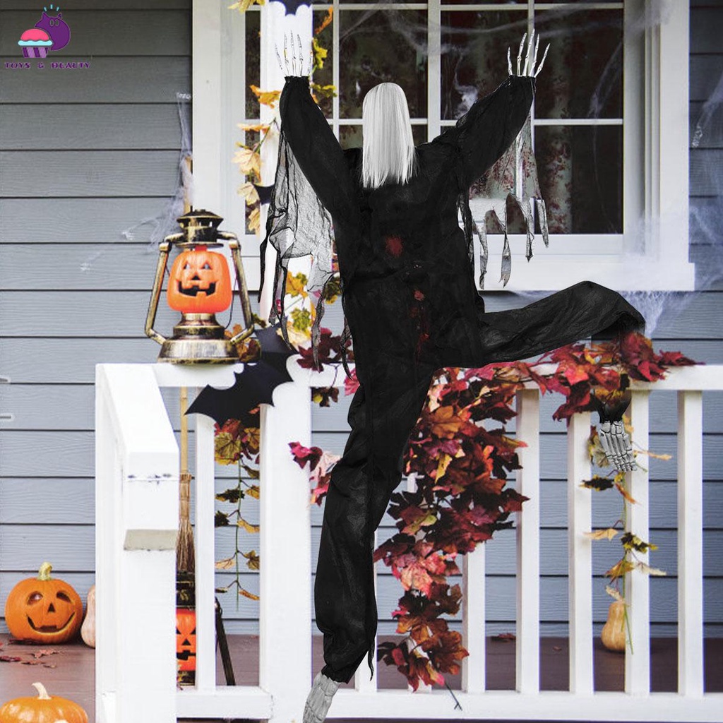 57 Inch LifeSize Halloween Decor Climbing Zombies White Hair Creepy