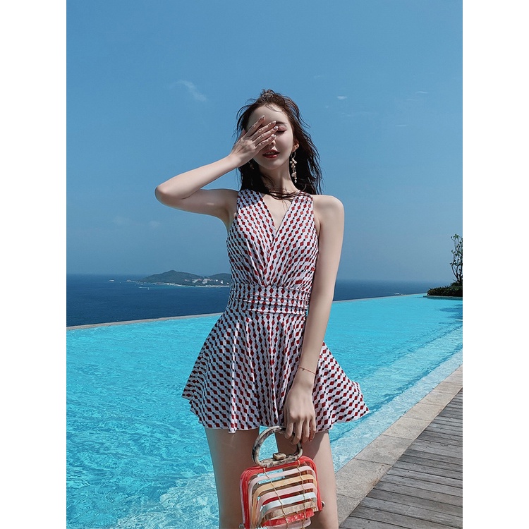 Female swimsuit covered belly show thin conservative conjoined at the