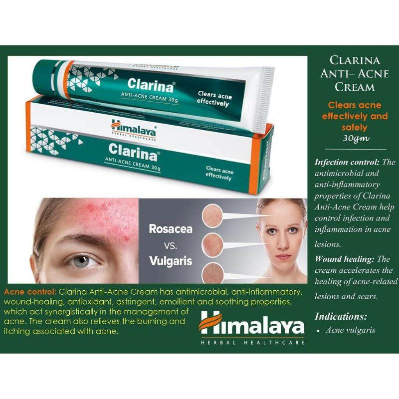 [Stock Clearance]HIMALAYA Clarina AntiAcne Cream 30g (Eczema, Acne