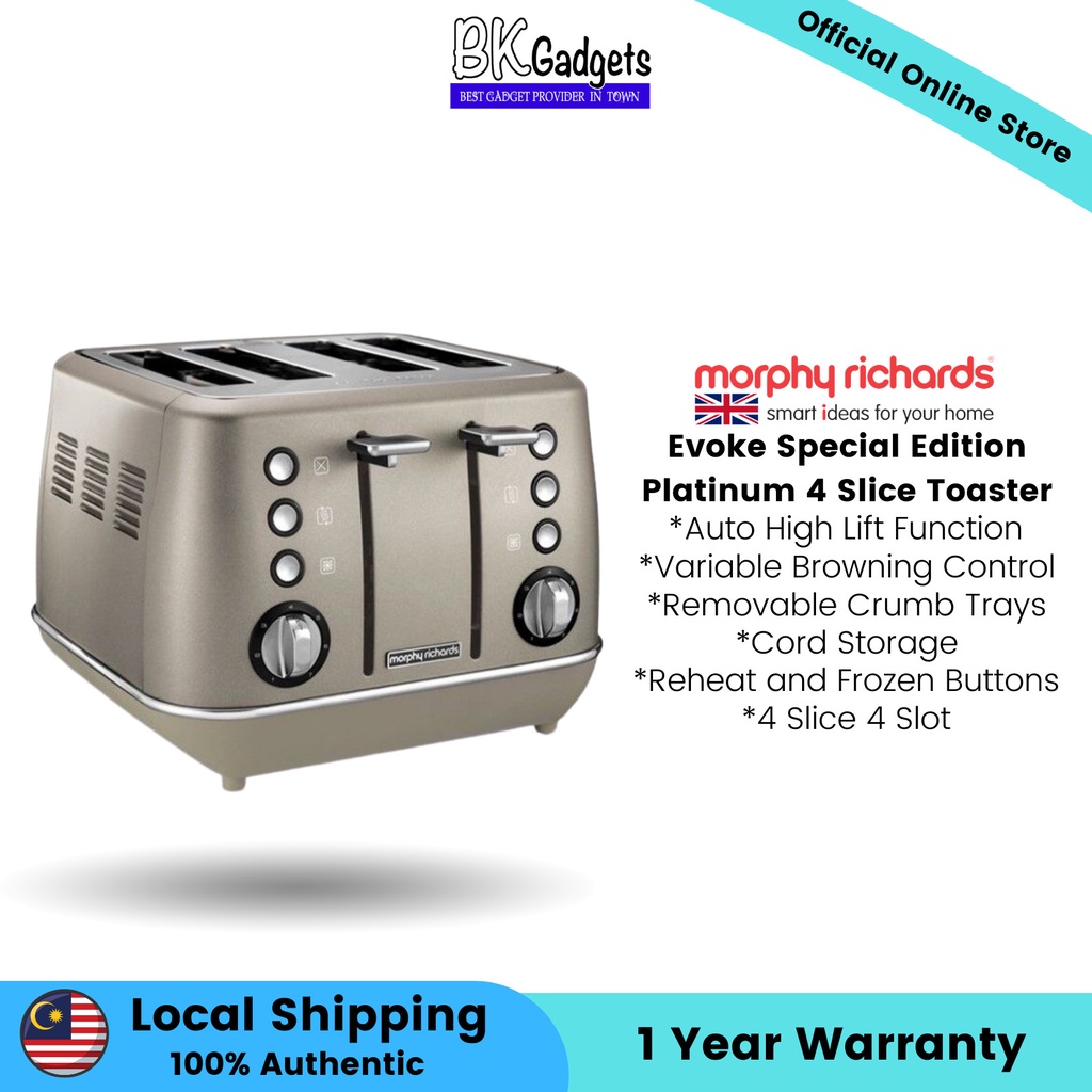 Morphy Richards Evoke Special Edition Platinum 4 Slice Toaster Auto