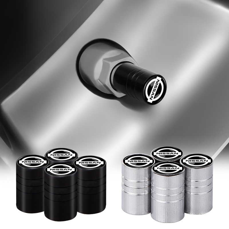 4pcs Aluminum Car Tire Air Cap Screwon Type Silver/Black Cylindrical