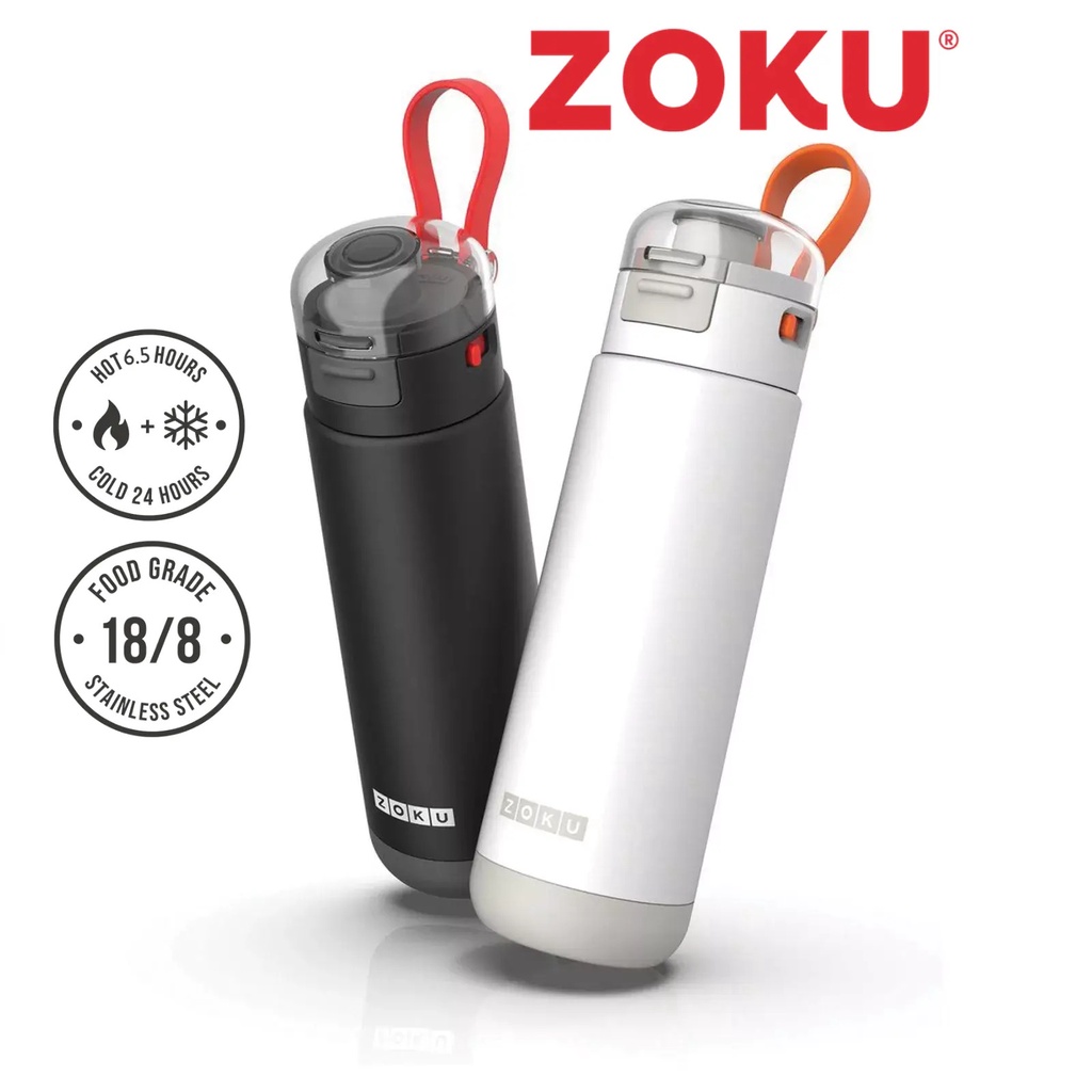 Zoku 18oz 530ml Stainless Steel Flip Top Sports Water Bottle Keep Warm