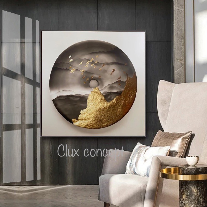 (With framed) light luxury gold leaf abstract landscape geometric