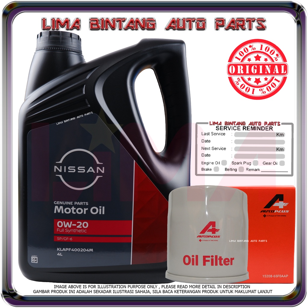 Combo! Nissan Fully Synthetic 0W20 Engine Oil 4 Liter + Oil Filter
