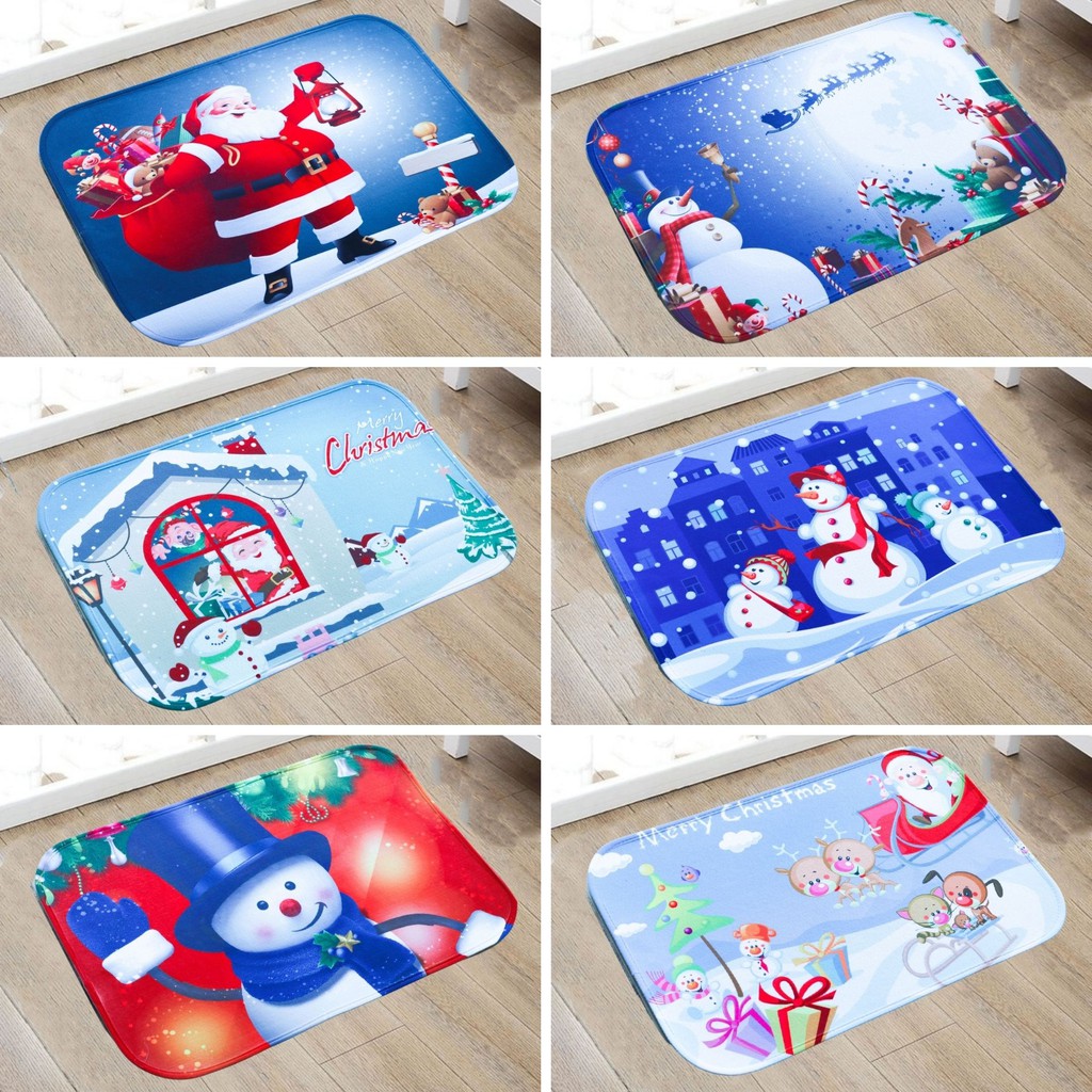Christmas Carpet Home Floor Mat Room NonSlip Rug Santa Claus Snowman