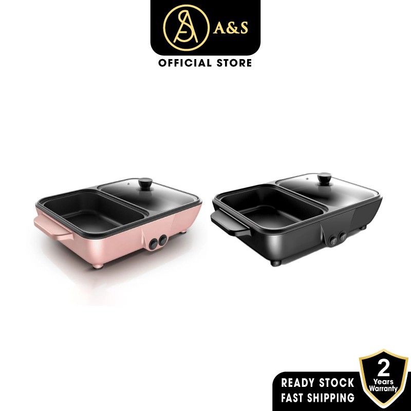 A&S 2 in 1 Electric Hot Pot Steamboat Cooker BBQ Grill Multifunction
