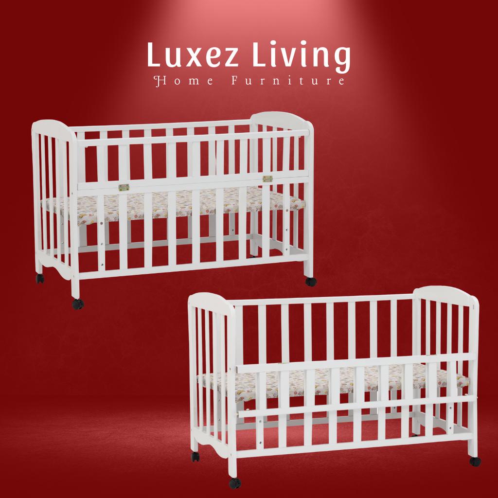LUXEZ LUIS baby cot in White colour Cribs Cradles Beds with Caster