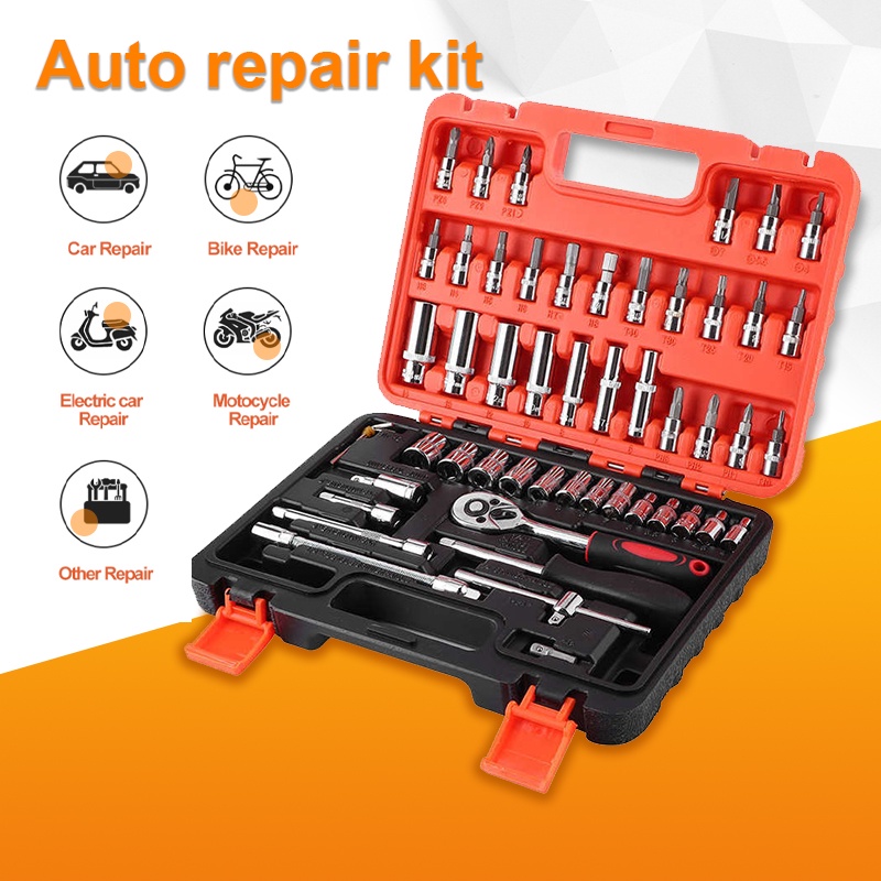 53 in 1 Motorcycle Repair Tool Set Tool Box Automotive Car Ratchet