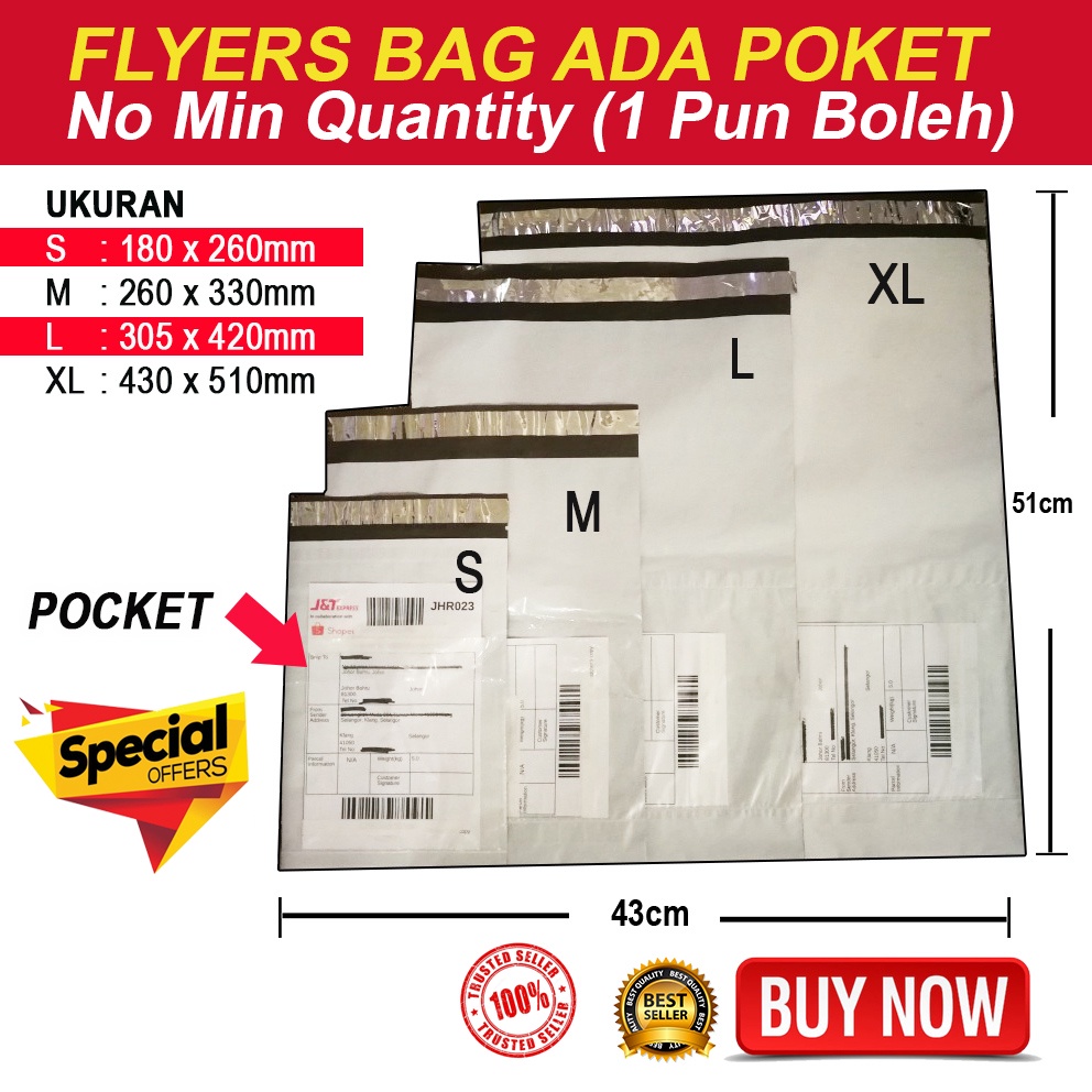 (1pcs) COURIER BAG with POCKET Parcel Bag saiz A5/A4/A3/A2 快递袋 包裹袋