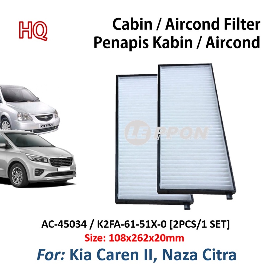 Leppon Cabin Aircond Filter Kia Caren II , Naza Citra Penapis Kabin Aircon AC45034 / K2FA61