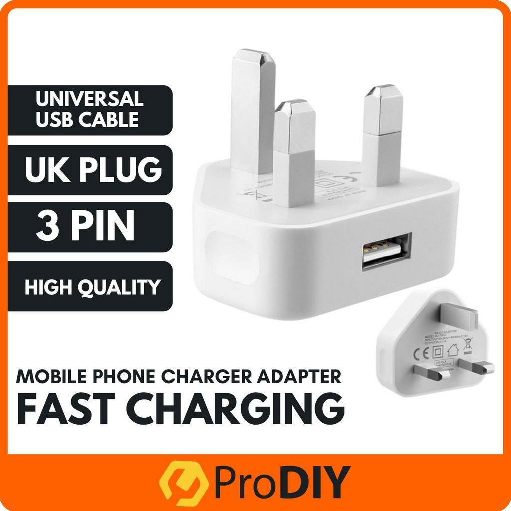 3 Pin Mobile Phone Charger Adapter USB Wall Charger Travel Fast