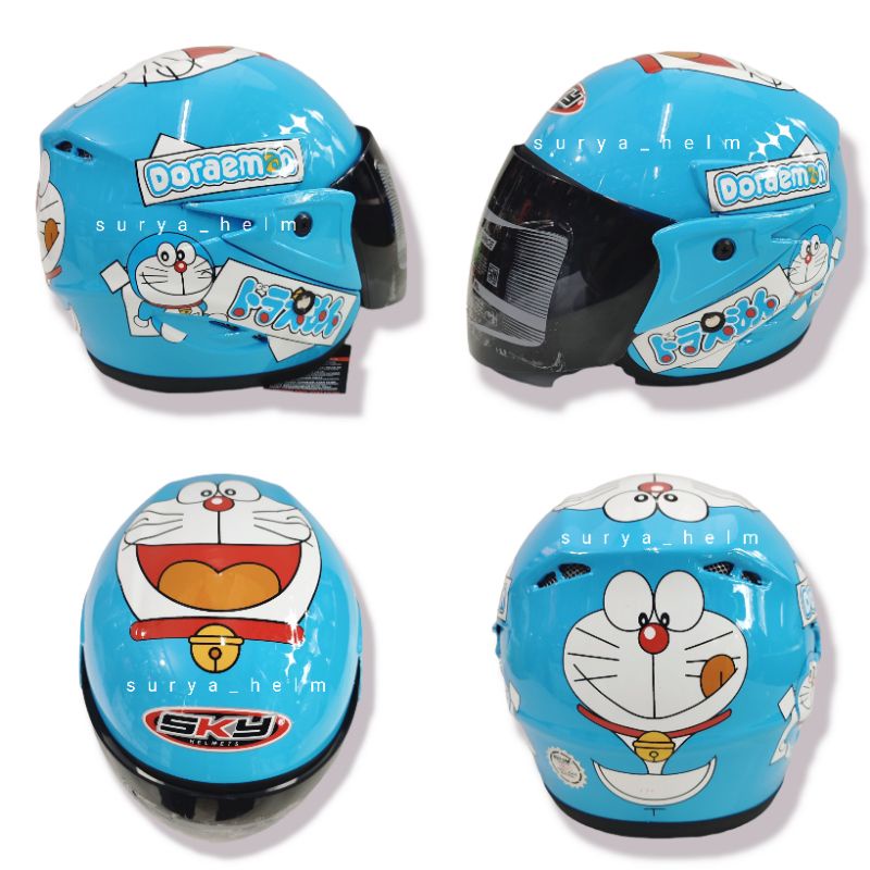 Sky Children's Helmet Age 2/8 Years Blue DORAEMON MOTIF Shopee Malaysia