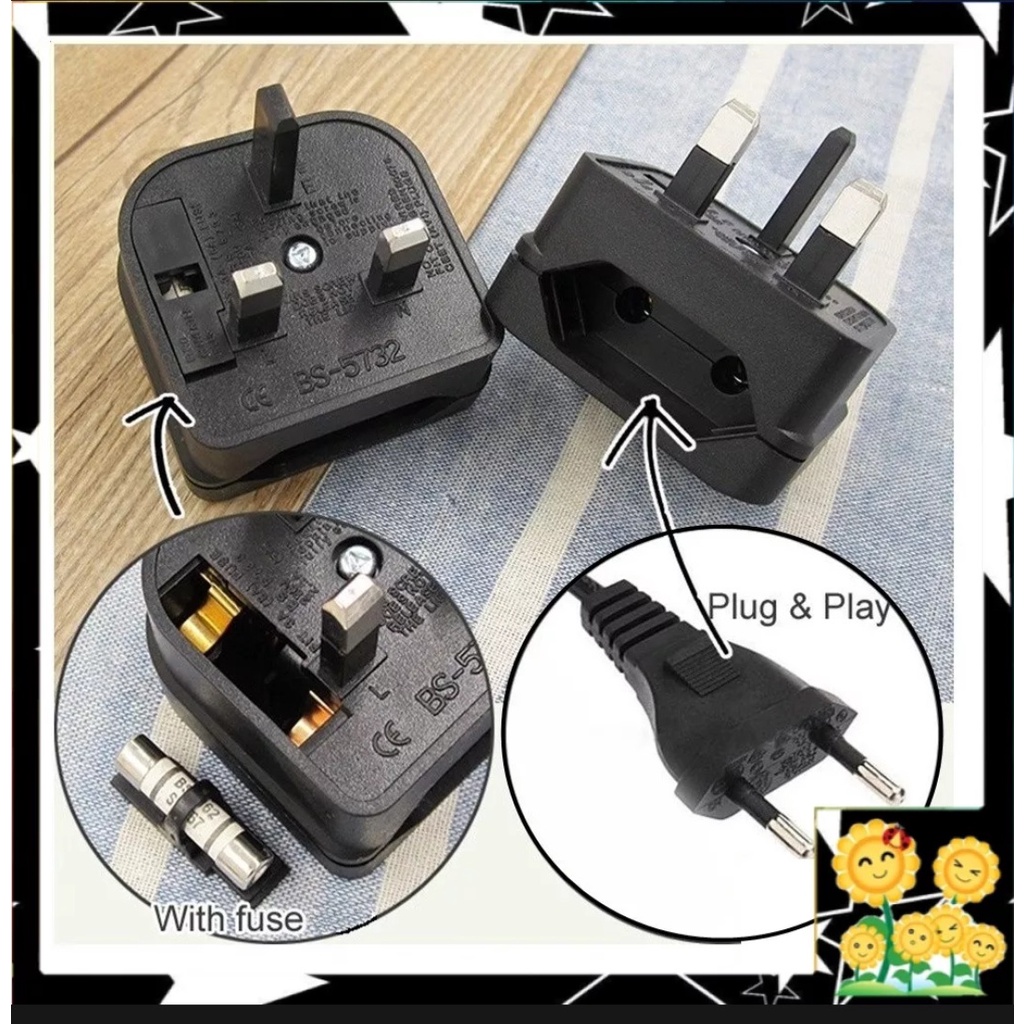 2 Pin PLUG To 3 Pin Plug UK BRITISH Adapter Socket Travel Converter