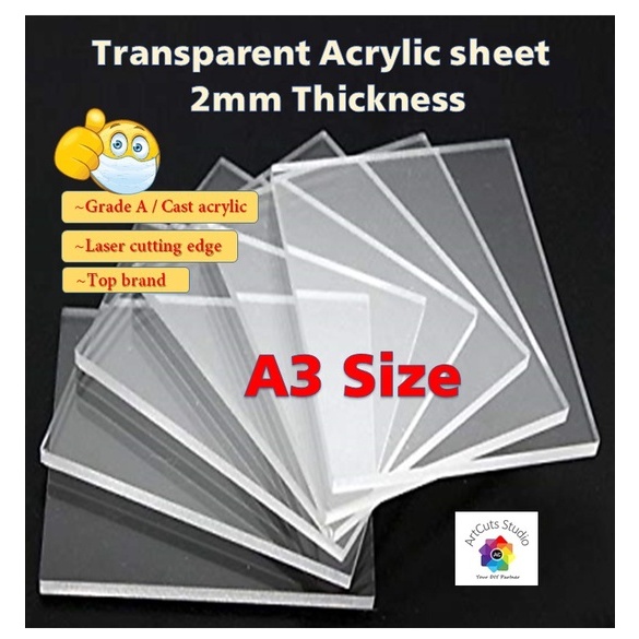 2mm Cast Acrylic Sheet Board Transparent A3 Size Suitable for DIY
