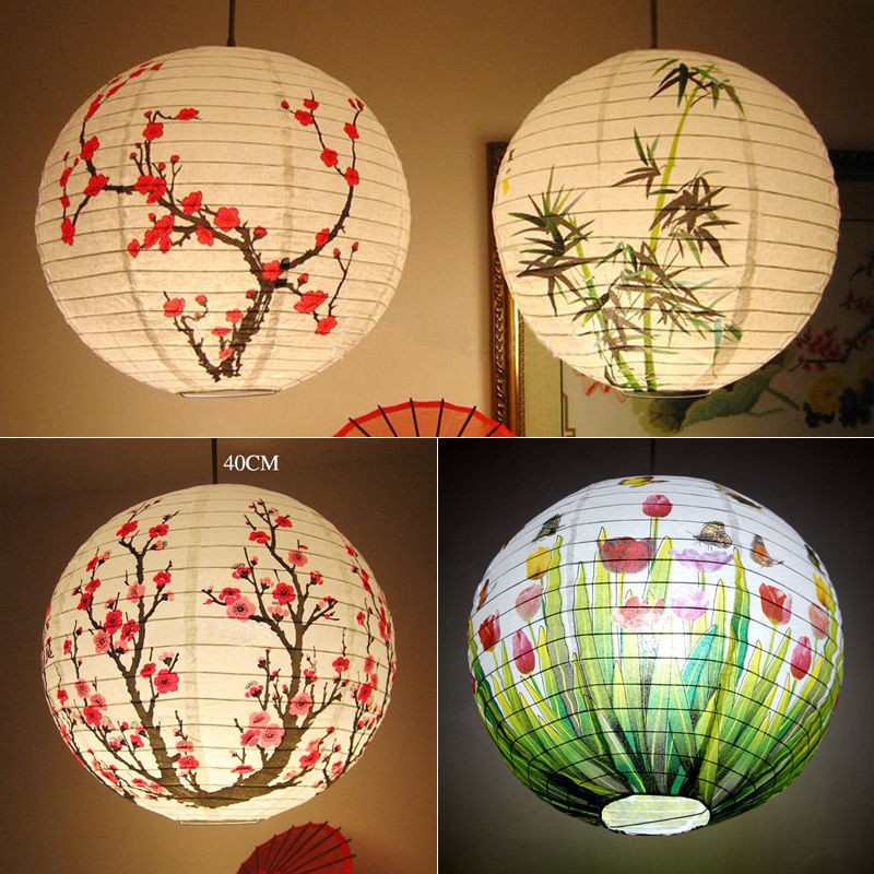 30/35/40cm Chinese Lamp Shade Bamboo Plum Paper Lantern Oriental