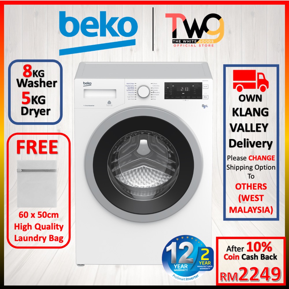 [FREE SHIPPING + GIFT] Beko WDX8543130W Prosmart Inverter 2 In 1