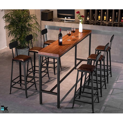 Retro Vintage Wrought Iron Simple Solid Wood Bar Table Bar Chair Set
