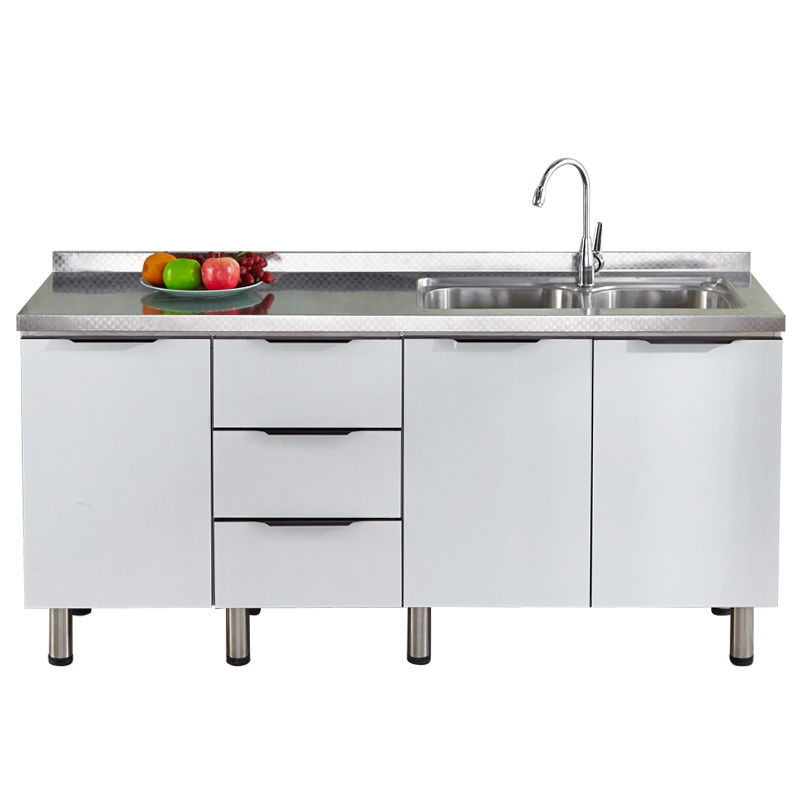 Simple kitchen stainless steel stove top sink wall