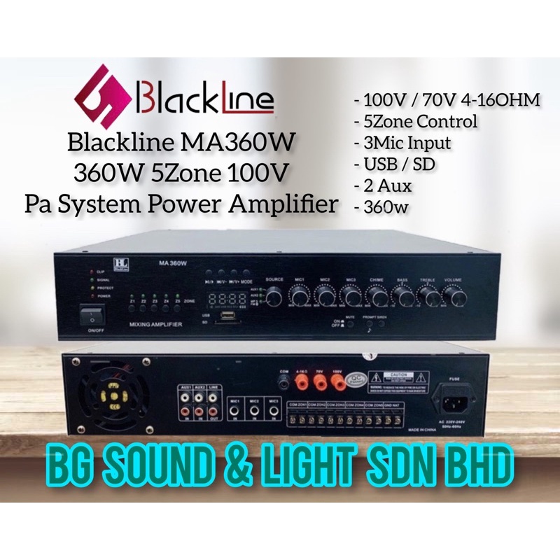 Blackline MA360W 360W Public Address PA System Mixing Amplifier With 3
