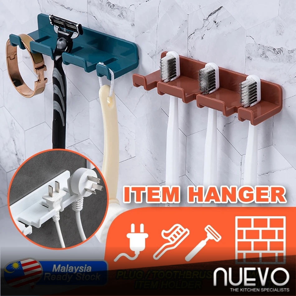 Nuevo Wall Mounted Multifunction Plug and Toothbrush Hanging Hook