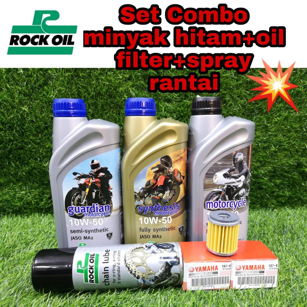 ROCK OIL MOTORCYCLE 4T SEMI FULLY COMBO OIL FILTER CHAIN LUBE CHAIN WAX