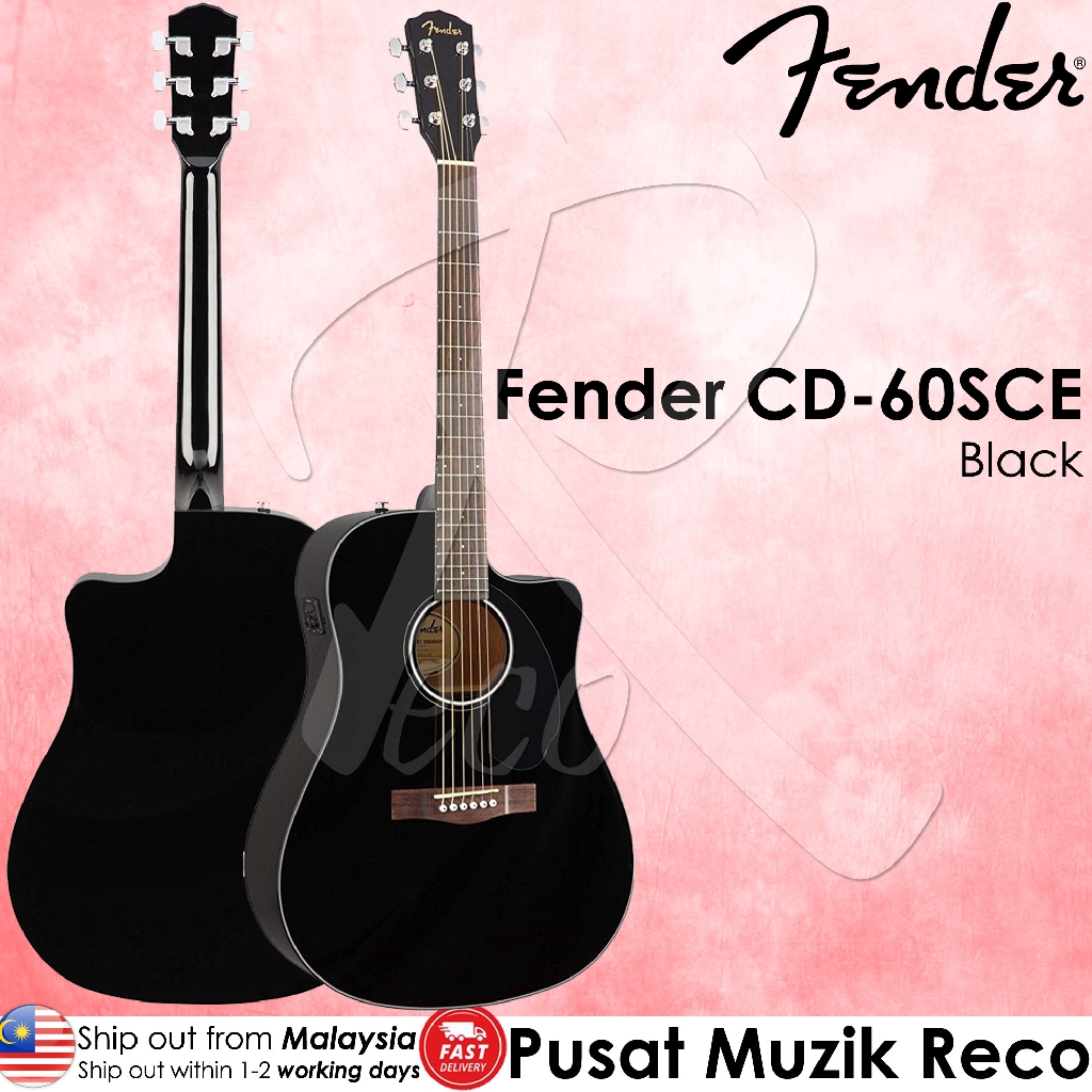 Fender CD60SCE Solid Top AcousticElectric Guitar, Black (CD60SCE