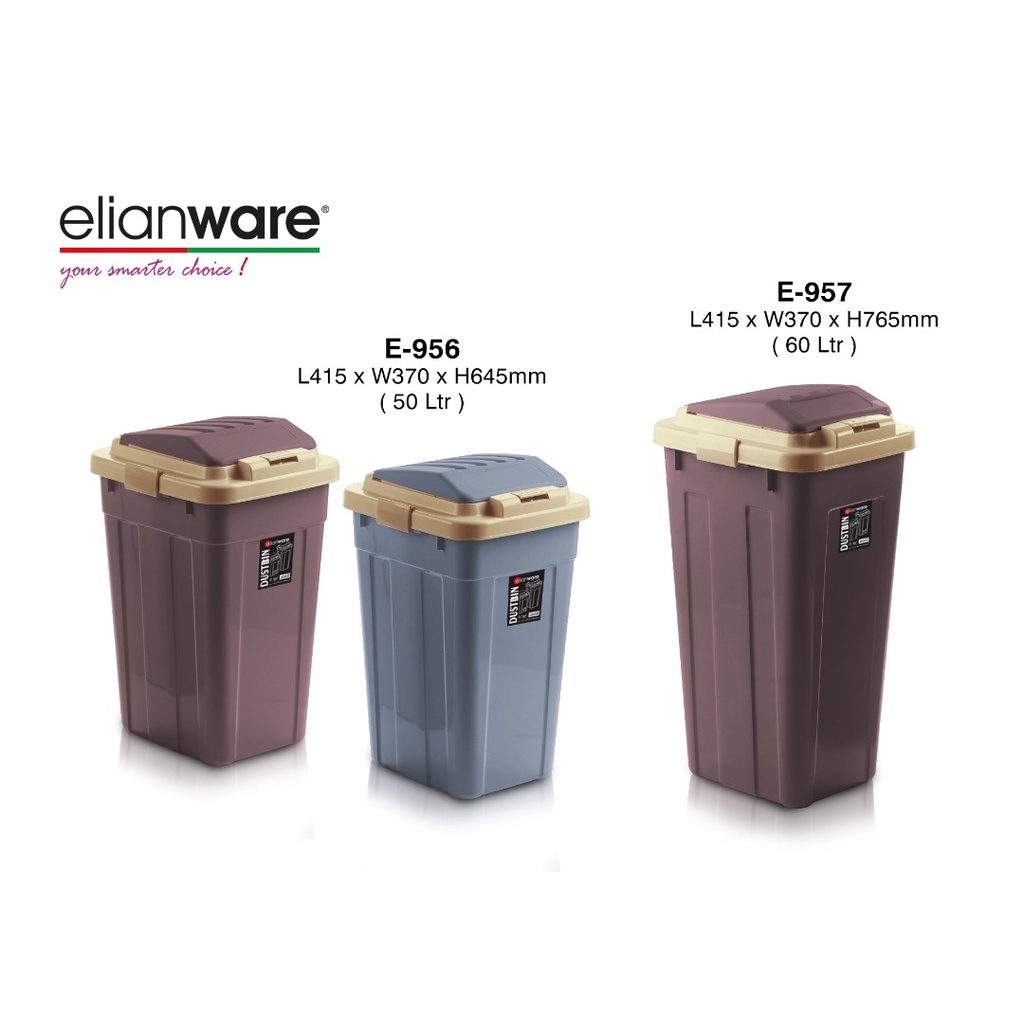 Elianware E956 50L E957 60L Plastic Big Large Dustbin Trash Bin With