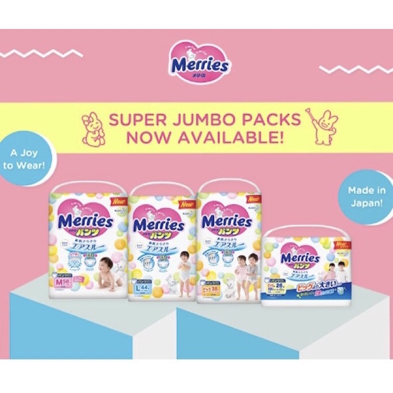 Merries Super Premium Pants Baby Diapers(MADE IN JAPAN) M52/L44/XL38
