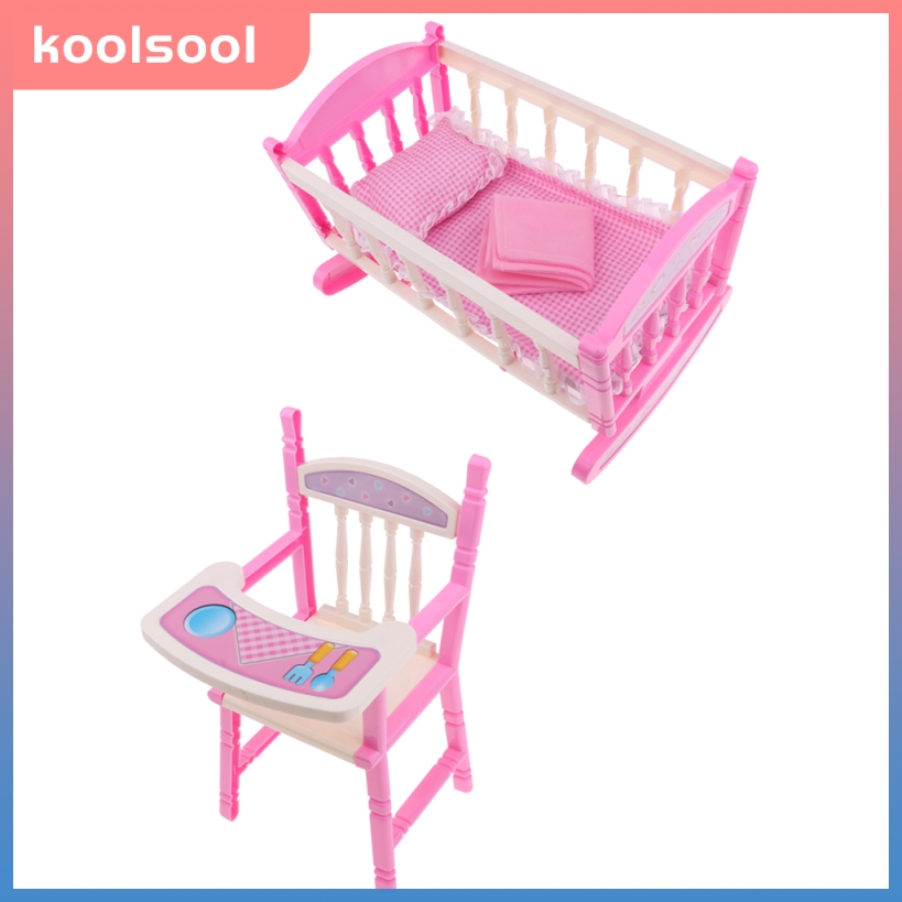 [koolsoobdMY] Reborn Doll Bed Crib and High Chair, Cradle Mattress