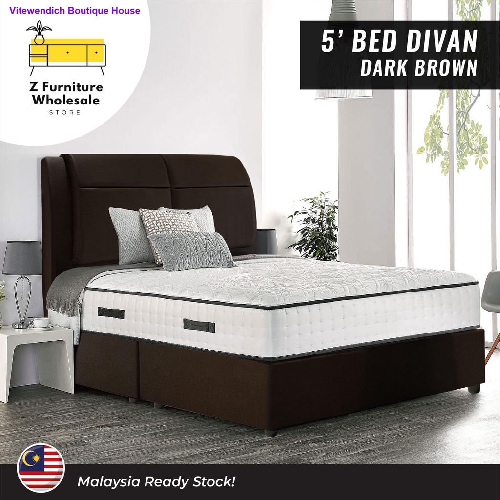 Faux Leather Queen Bed Divan/ Padded Upholstered Headboard/ PU Leather