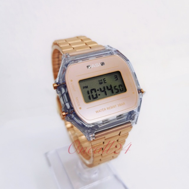 Ladies Digital Watch Rose Gold Transparent with Diamond Classic Gift 💎