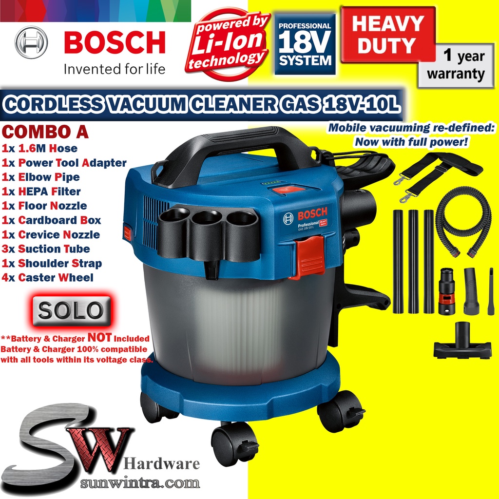 COMBO Bosch GAS18V10L Premium Cordless Dust Extractor/Wet & Dry Vacuum