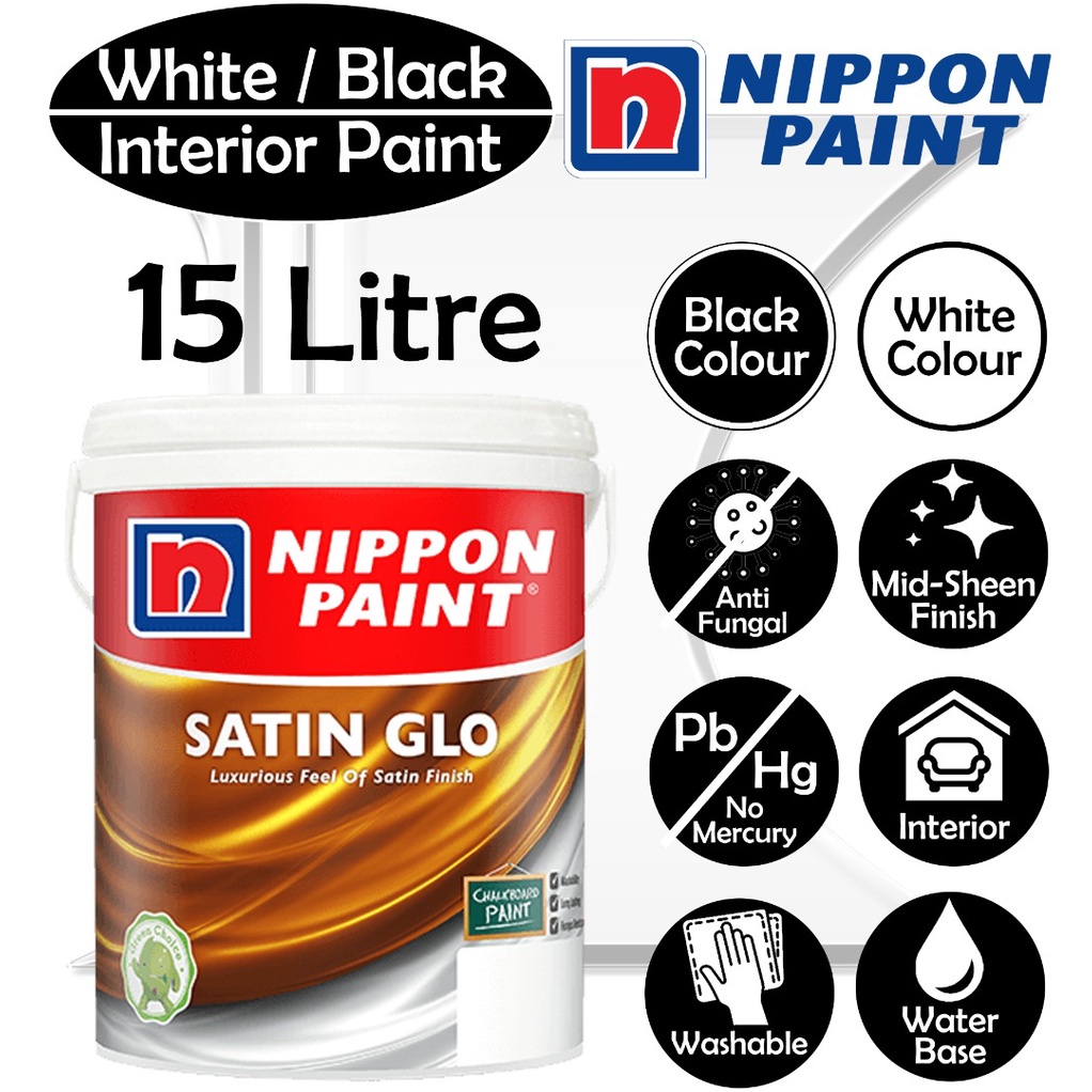Nippon Paint Satin Glo White / Black 15L Topcoat Interior Paint