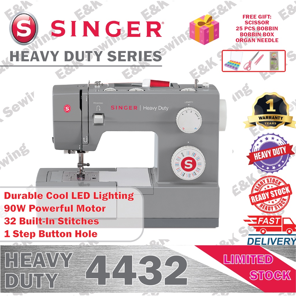 SINGER GENUINE 4432 HEAVY DUTY PORTABLE SEWING MACHINE WITH 32 TYPES OF
