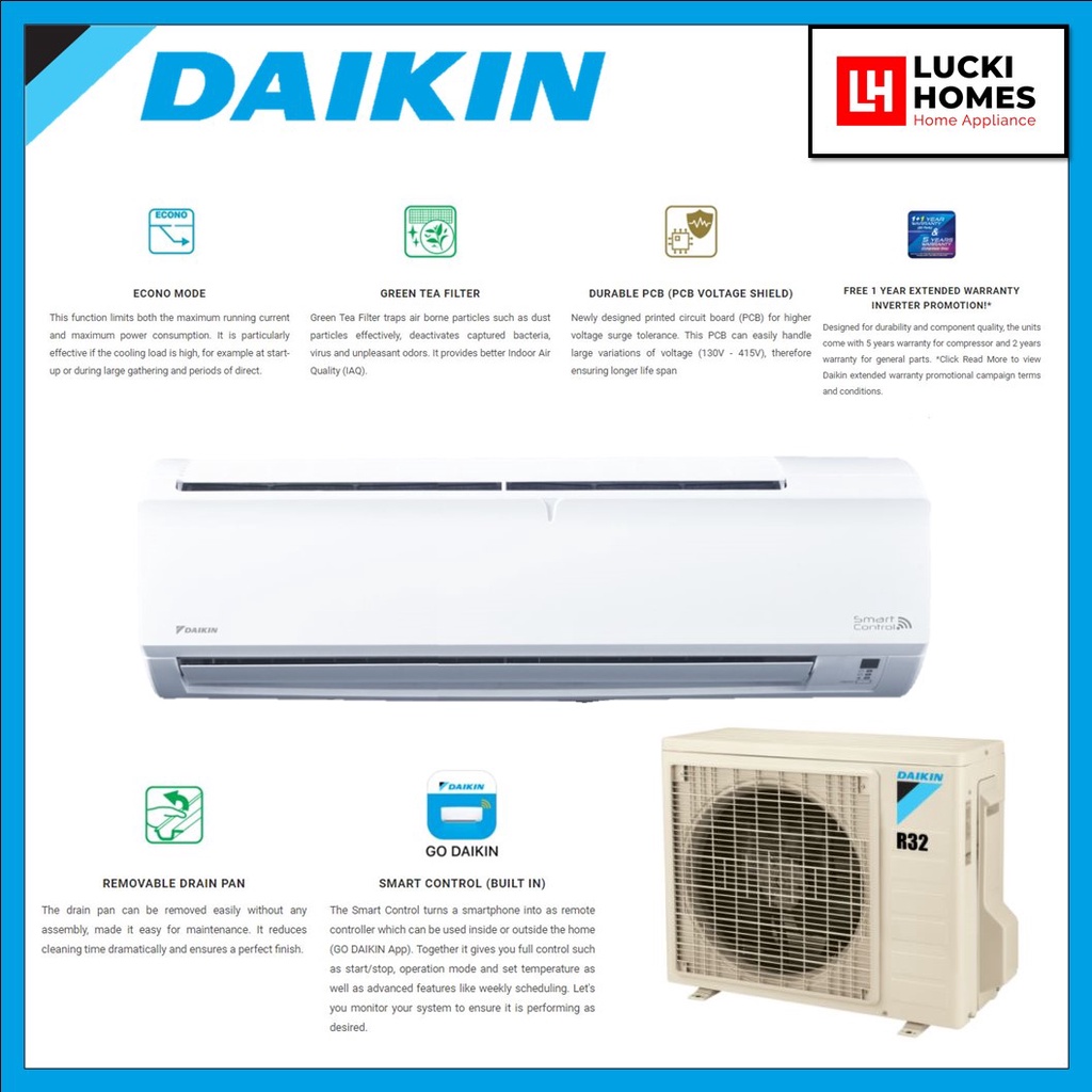 Daikin R32 Non Inverter 3hp AirConditioner Wall Mounted FTV85PB