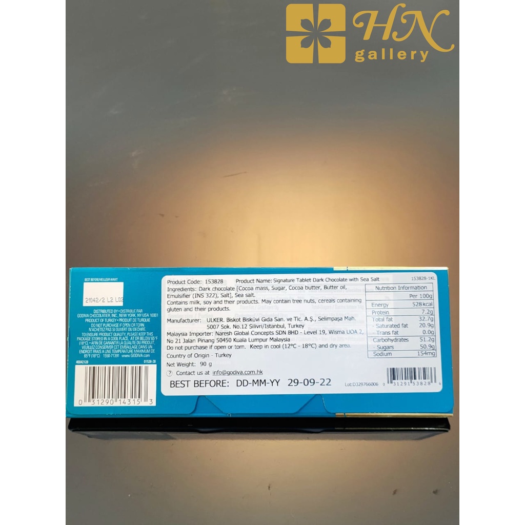 Godiva Signature Sea Salt Sel Marin Dark Chocolate Tablet 90g Shopee