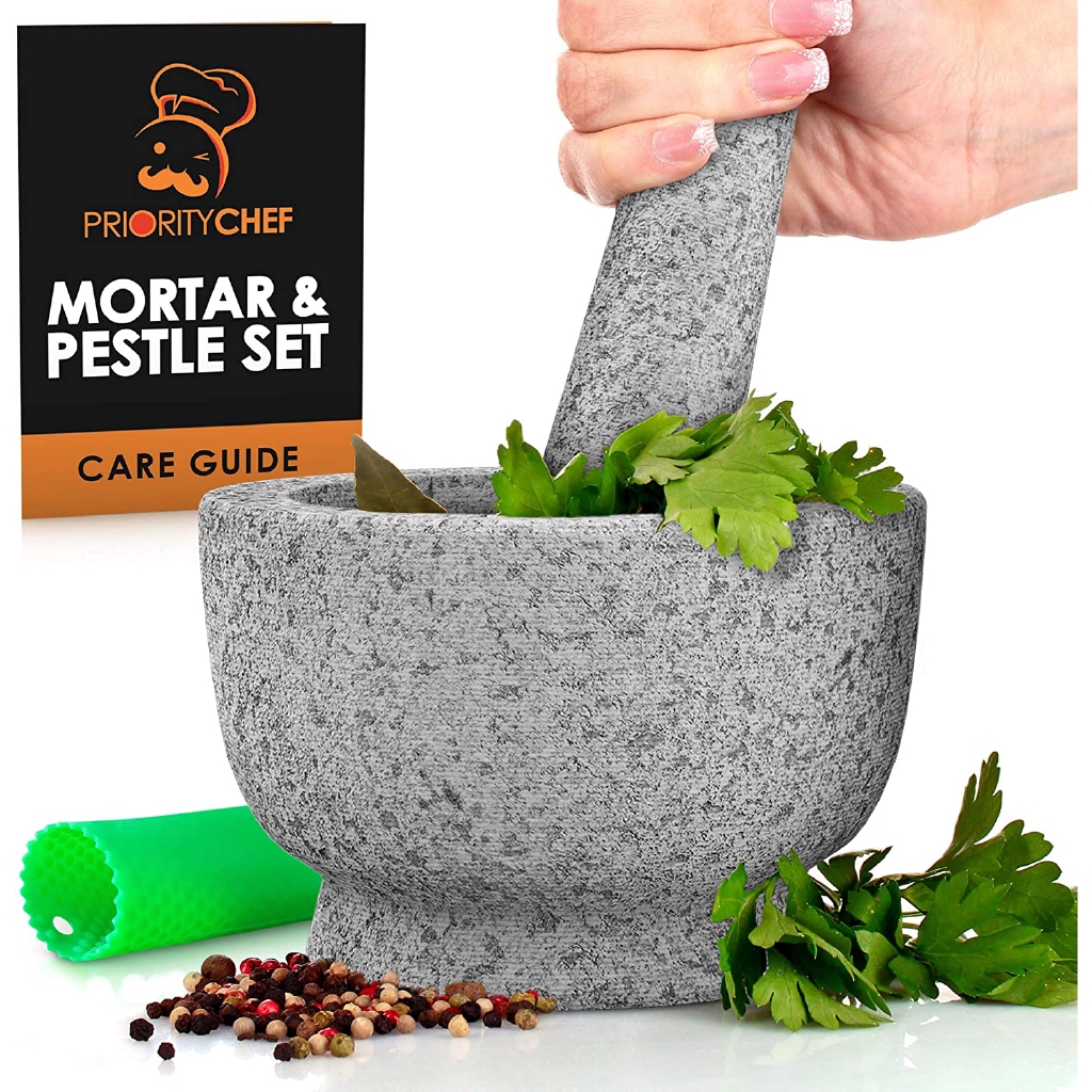 Mortar and Pestle Set 100 Natural 2 Cup Unpolished Granite Grind