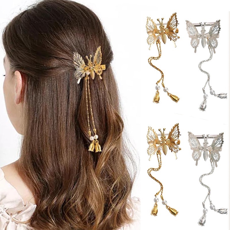 Women Ancient Style Long Tassels Butterfly Hair Clip / Girls Vintage