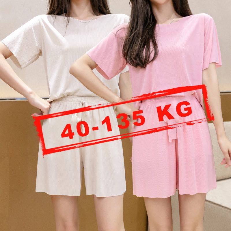 Plus Size Women Sleepwear Sets Cotton pyjamas Tshirt + Shorts Cooling