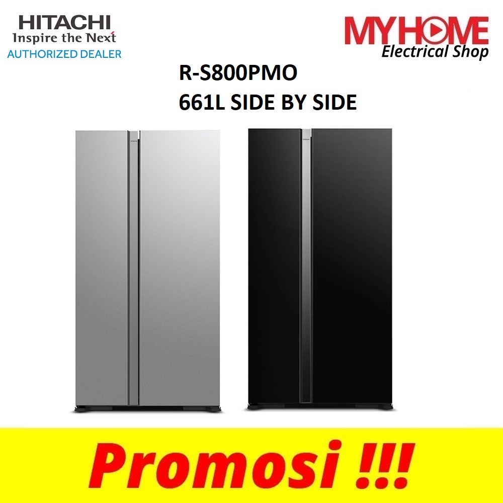 (COURIER)HITACHI RS800PM0 GS / RS800PM0 GBK 661L SIDE BY SIDE INVERTER 2 GLASS DOOR FRIDGE