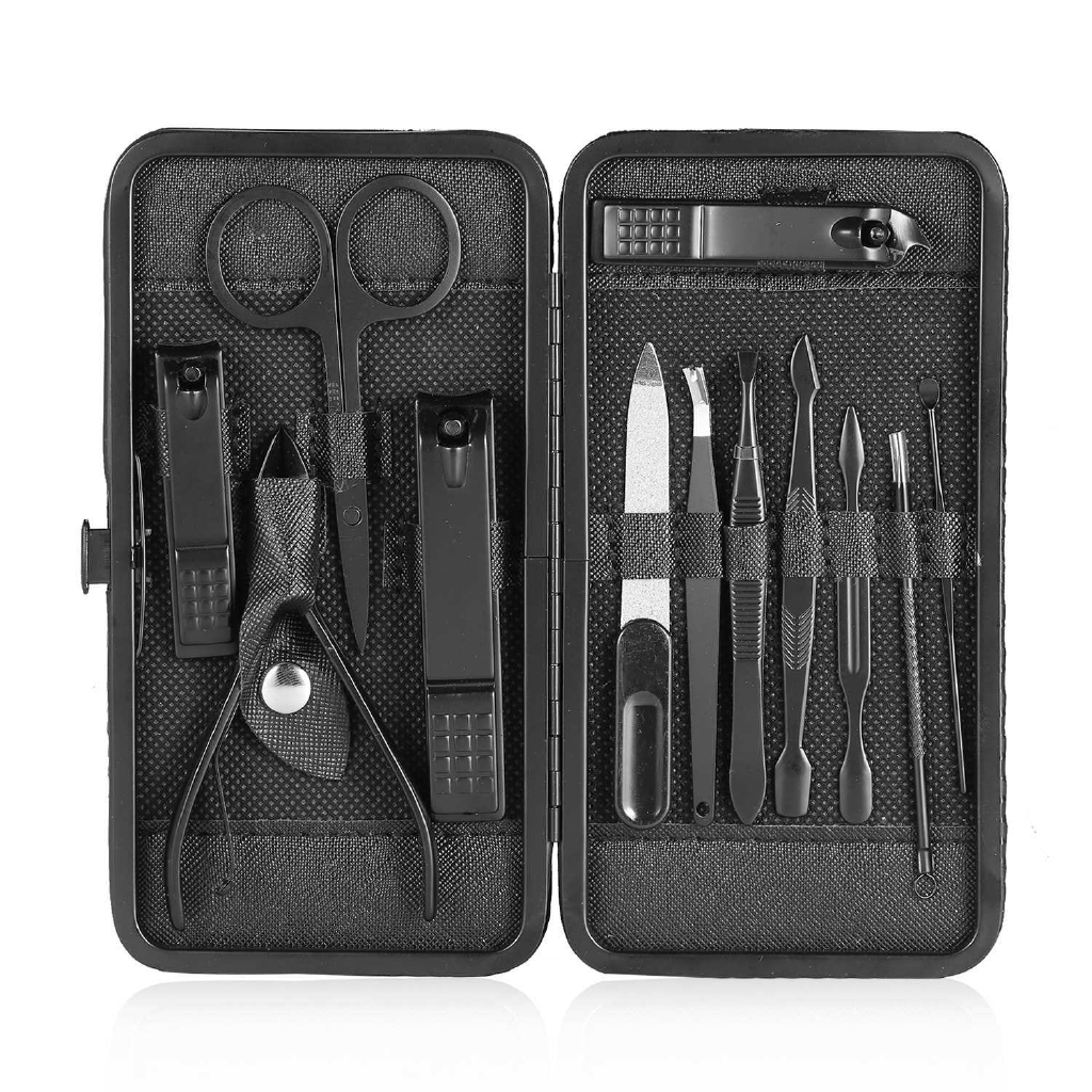 12Piece Matte Steel Manicure Implement Set Portable Pedicure Tool Kit