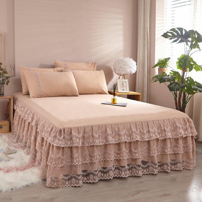 Lace Bedsheet Solid Color Bed Sheet Cover with Skirt Bed Skirting Sheet