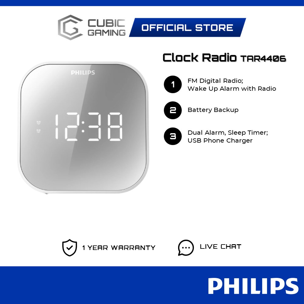 Philips Clock Radio AJ2000 / TAR4406 Mirror Finish Dual Alarm FM