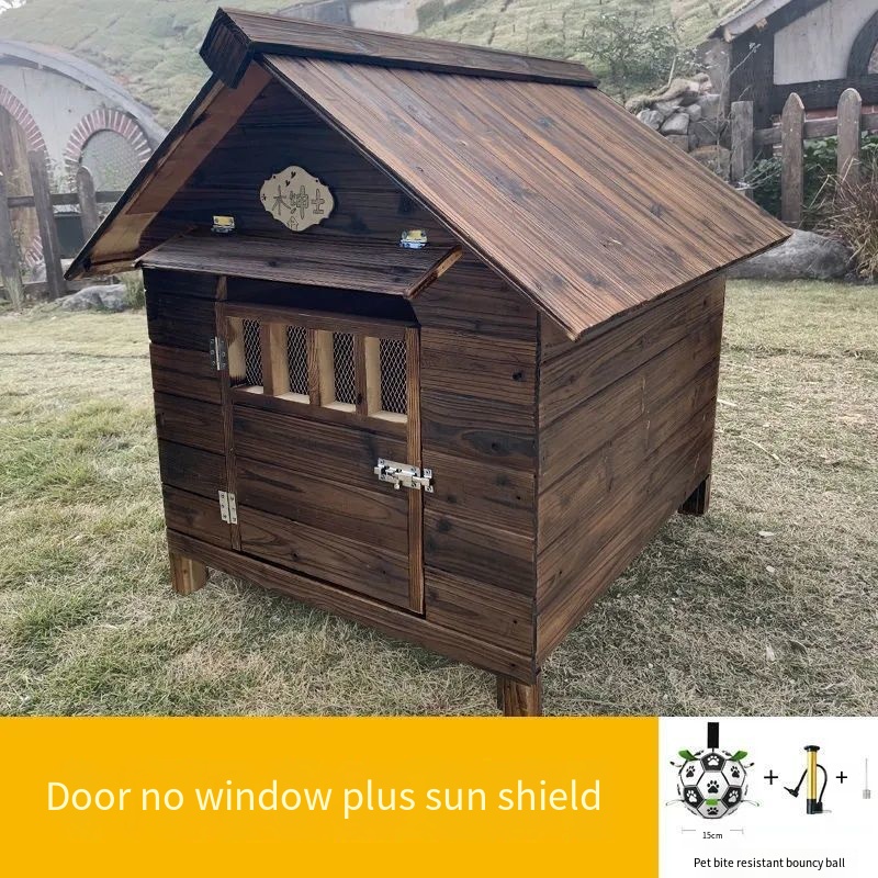 Solid wood dog house outdoor rainproof waterproof dog cage dog house
