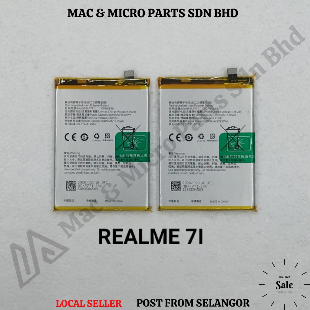REALME 7 / 7I BATTERY MODEL BLP771 (5000mAh) Shopee Malaysia