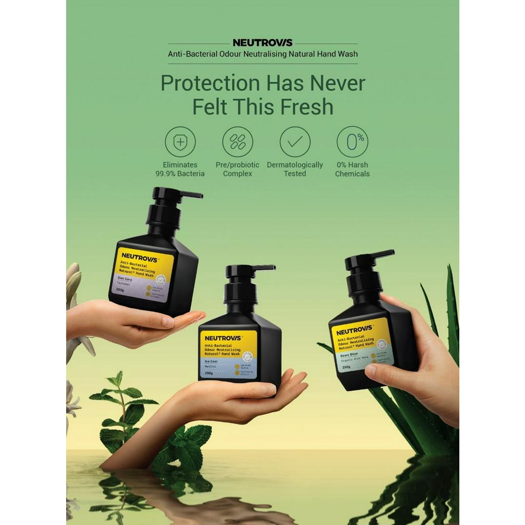 Neutrovis AntiBacterial Odour Neutralising Natural Hand Wash 250g ( Dewy Glow / Deo Care / Ice